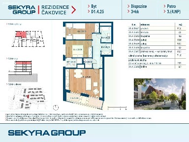 Prodej bytu 3+kk 72 m² Schoellerova, Praha - Čakovice