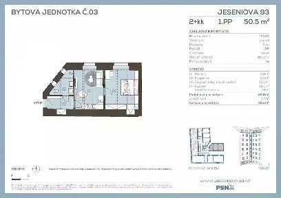 Prodej bytu 2+kk 49 m² Jeseniova, Praha - Žižkov