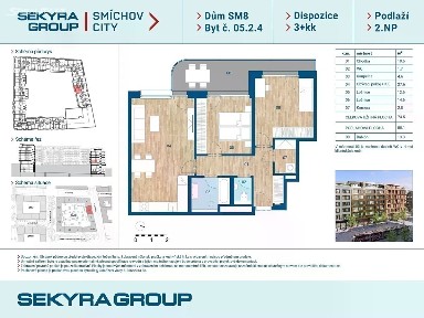 Prodej bytu 3+kk 76 m² Šiklové, Praha - Smíchov