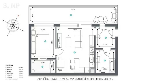 Prodej bytu 2+kk 54 m² Slunečná, Hradec Králové - Nový Hradec Králové