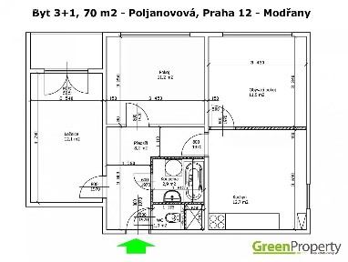 Pronájem bytu 3+1 65 m² Poljanovova, Praha - Modřany