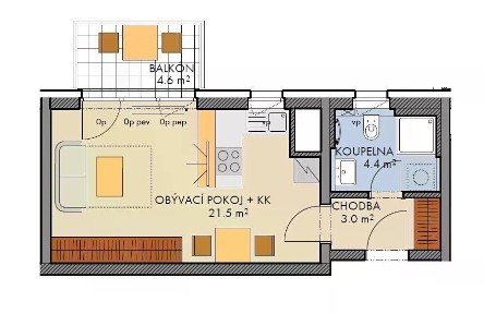 Prodej bytu 1+kk 30 m² Pod Harfou, Praha - Vysočany