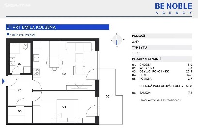 Pronájem bytu 2+kk 54 m² Fafkových, Praha - Vysočany