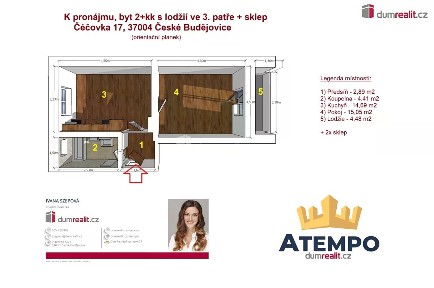 Pronájem bytu 2+kk 41 m² Čéčova, České Budějovice - České Budějovice 3