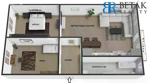Prodej bytu 3+kk 74 m² Obeciny X, Zlín