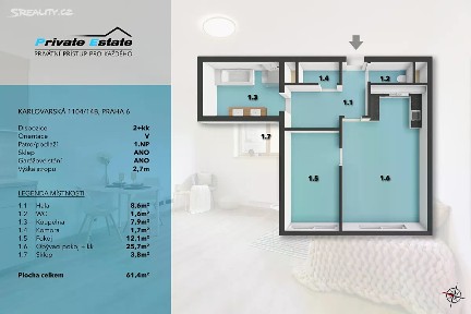 Prodej bytu 2+kk 57 m² Pod Karlovarskou silnicí, Praha - Ruzyně