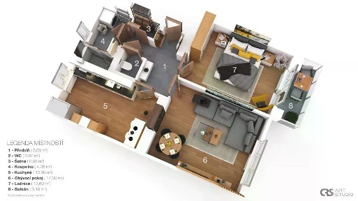 Pronájem bytu 2+1 52 m² Puškinova, Liberec - Liberec XXIV-Pilínkov