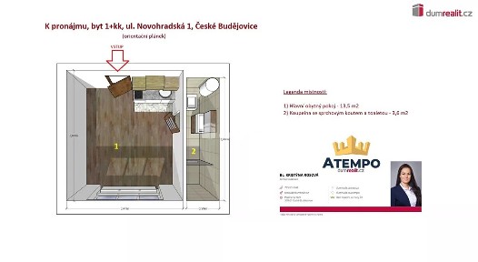 Pronájem bytu 1+kk 17 m² Novohradská, České Budějovice - České Budějovice 6