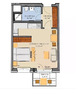 Prodej bytu 1+kk 38 m² Bartůňkova, Praha - Chodov