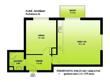 Pronájem bytu 2+kk 51 m² Pecháčkova, Plzeň - Skvrňany