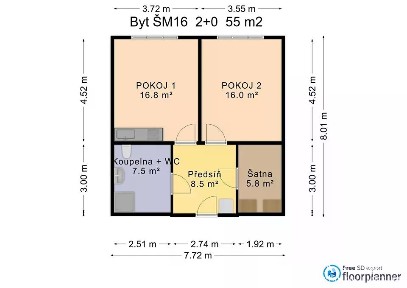 Pronájem bytu 2+kk 55 m² Šámalova, Brno - Židenice