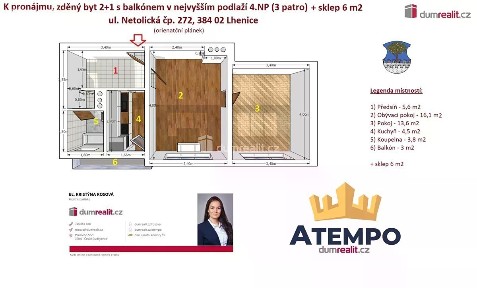Pronájem bytu 2+1 52 m² Netolická, Lhenice