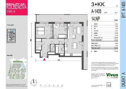 Prodej bytu 3+kk 80 m² Smržových, Praha - Vysočany