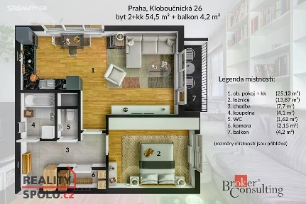Prodej bytu 2+kk 54 m² Kloboučnická, Praha - Nusle