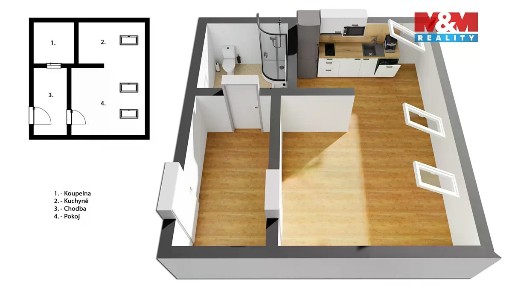 Pronájem bytu 1+kk 37 m² Spojenecká, Trutnov - Střední Předměstí