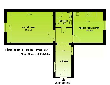 Pronájem bytu 2+kk 49 m² Radyňská, Plzeň - Východní Předměstí