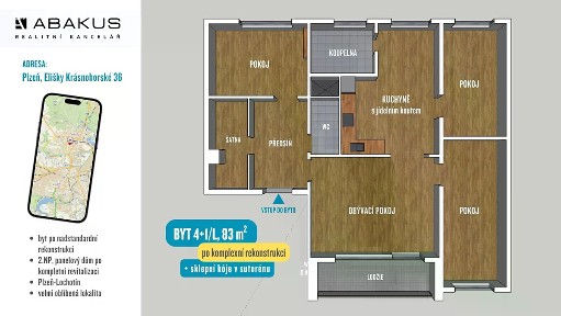 Prodej bytu 4+1 83 m² Elišky Krásnohorské, Plzeň - Severní Předměstí