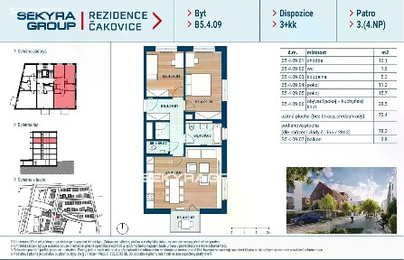 Prodej bytu 3+kk 73 m² Marie Podvalové, Praha - Čakovice