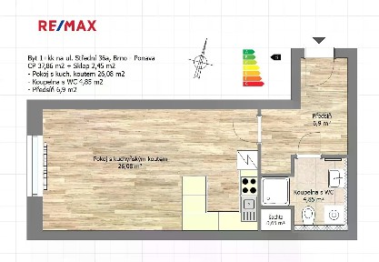 Prodej bytu 1+kk 38 m² Střední, Brno - Ponava