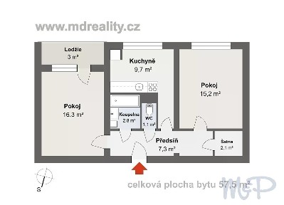 Prodej bytu 2+1 57 m²