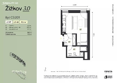 Prodej bytu 1+kk 30 m² Malešická, Praha - Žižkov