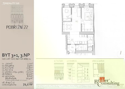 Prodej bytu 3+kk 72 m² Pobřežní, Praha - Karlín