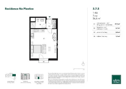 Prodej bytu 1+kk 37 m² Na Plzeňce, Praha - Smíchov