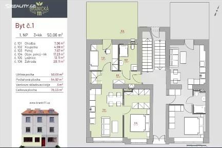 Prodej bytu 3+kk 78 m² Branická, Praha - Braník