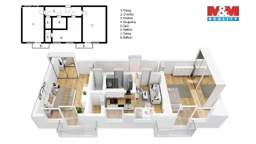 Prodej bytu 3+kk 73 m² Třebechovice pod Orebem - Nepasice