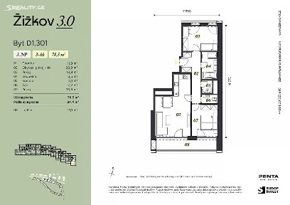 Prodej bytu 3+kk 69 m²