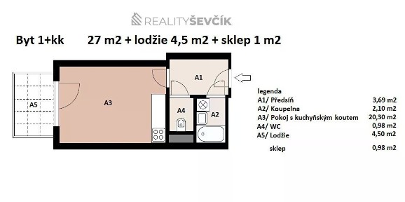 Prodej bytu 1+kk 27 m² Dlouhá, České Budějovice - České Budějovice 2