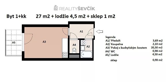Prodej bytu 1+kk 27 m² Dlouhá, České Budějovice - České Budějovice 2