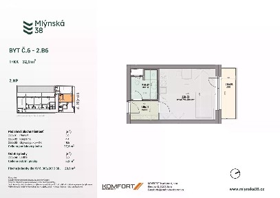 Prodej bytu 1+kk 33 m² Mlýnská, Brno - Trnitá
