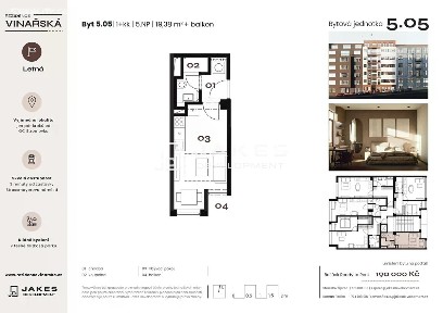 Pronájem bytu 1+kk 19 m² Vinařská, Praha - Holešovice