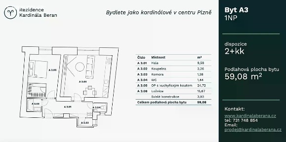 Prodej bytu 2+kk 59 m² Kardinála Berana, Plzeň - Jižní Předměstí