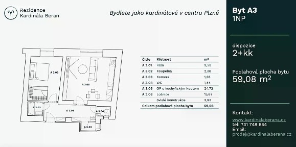Prodej bytu 2+kk 59 m² Kardinála Berana, Plzeň - Jižní Předměstí