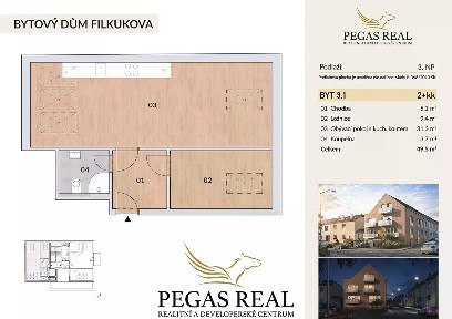 Prodej bytu 2+kk 50 m² Filkukova, Brno - Řečkovice