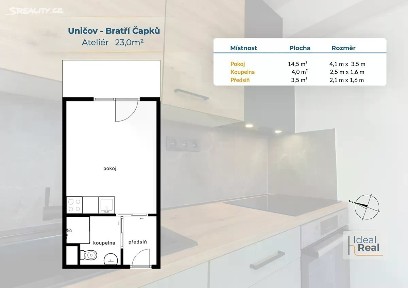 Prodej bytu 1+kk 23 m² Bratří Čapků, Uničov