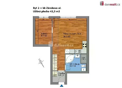 Prodej bytu 2+kk 43 m² Zárubova, Praha - Kamýk