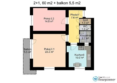 Pronájem bytu 2+1 55 m² Renneská třída, Brno - Štýřice