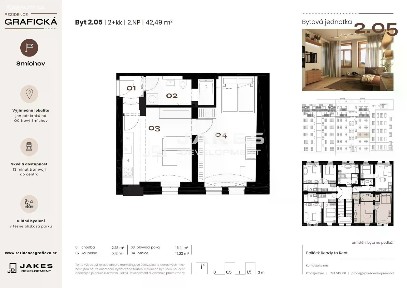 Pronájem bytu 2+kk 42 m² Grafická, Praha - Smíchov