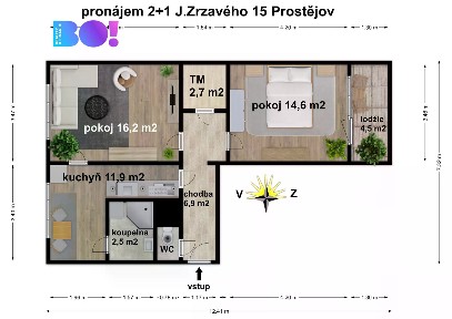 Pronájem bytu 2+1 58 m² Jana Zrzavého, Prostějov