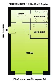 Prodej bytu 1+kk 32 m² Škroupova, Plzeň - Jižní Předměstí