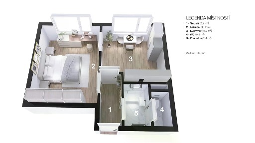 Pronájem bytu 2+kk 34 m² Hrubínova, Hradec Králové - Pražské Předměstí