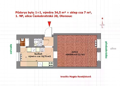 Pronájem bytu 1+1 35 m² Českobratrská, Olomouc - Nové Sady