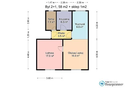 Pronájem bytu 2+1 58 m² Vsetínská, Brno - Štýřice