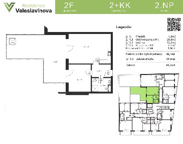 Prodej bytu 2+kk 49 m² Veleslavínova, Brno - Královo Pole