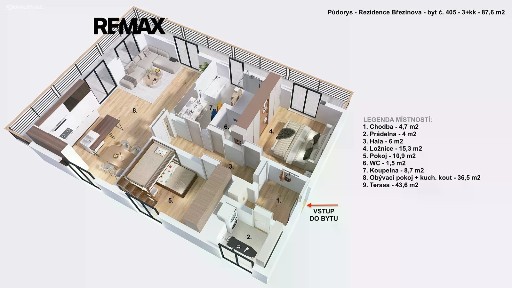 Pronájem bytu 3+kk 86 m²