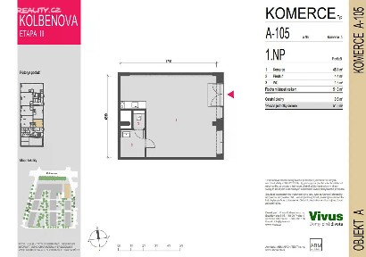 Prodej obchodního prostoru 52 m² Smržových, Praha - Vysočany