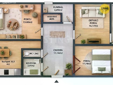 Prodej bytu 3+1 82 m² Růžová, Rýmařov - Janovice
